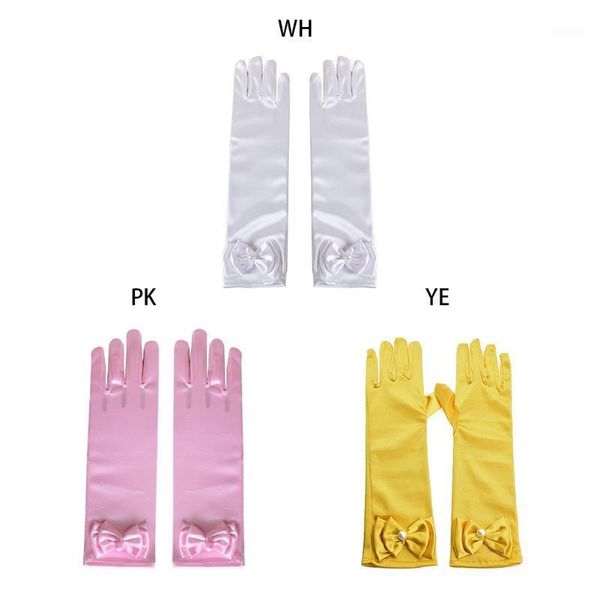 

hair accessories long gloves for girls princess dress with bow costume satin blue birthday gift1, Slivery;white