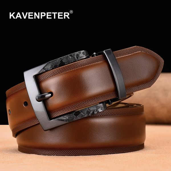 

men belt cow genuine leather luxury strap male belts for men new fashion classic vintage gun metal pin buckle t200113, Black;brown