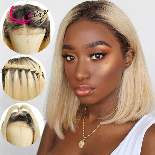 

1b 613 blonde hd transparent lace frontal bob glueless pre plucked 13x6 highlight blonde lace front human hair ombre wigs, Black;brown