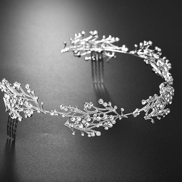 

luxury leaf crystal bridal hairbands women princess tiaras headband wedding hair accessories prom party jewelry hair ornaments, Golden;silver
