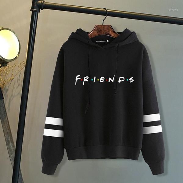 

friends letter printing hoodie striped full sleeve women hooded sweatshirts autumn winter female casual pullover 1, Black