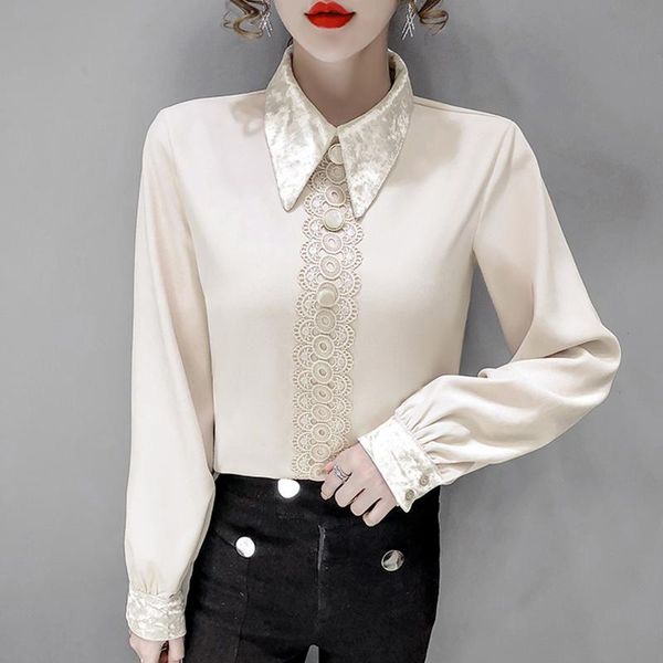 

2020 корейский стиль толстые матовая осень зима женская блузка рубашка элегантная свободная женская рубашка плюс размер женских топов, White