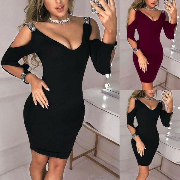 

fashion women ladies bodycon dress evening party club mini pencil dress summer cold shoulder dresses1, Black;gray