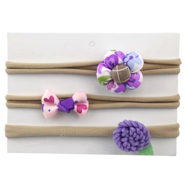 

hair accessories headband 3pcs kids elastic floral girls baby bowknot hairband set, Slivery;white