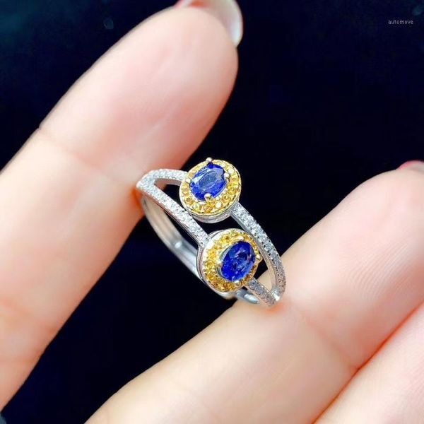 

natural and real sapphire ring 925 sterling silver engagement gift1, Golden;silver