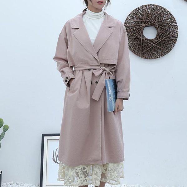 

fashion solid lace-up long trench coats women casual turn-down collar loose windbreaker winter fall women's vintage warm outwear1, Tan;black