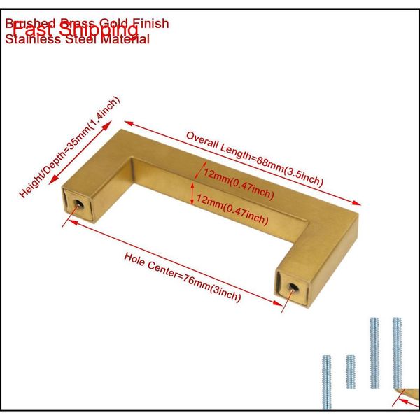 

cabinet hardware gold drawer pulls 3 inch (76mm) hole spacing brushed brass modern square tube kitchen cupboa qylwku dh_seller2010