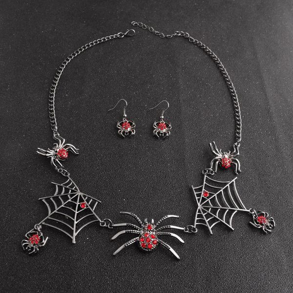 

halloween jewelry sets hip hop spider web choker necklace spider earrings set party gifts accessories, Silver