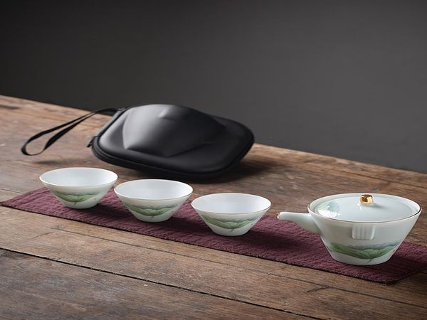 

travel kung fu чайный набор набор керамический один горшок три чашки, несущий чехол бытовой чайник jllxkl