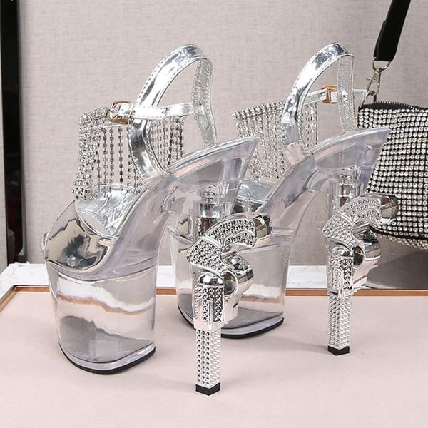 

large size 34-43 sandals high-heeled sandals, summer new style one-word buckle personality heel hate super high-heeled, Black