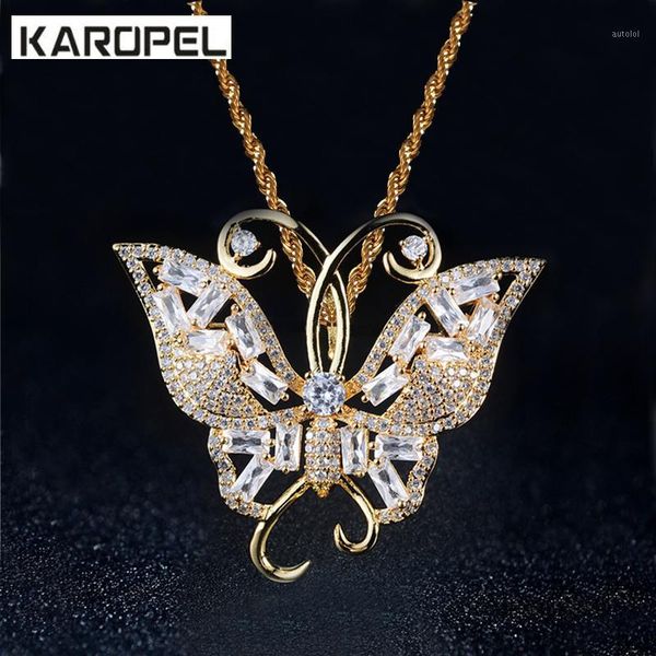 

hip hop iced out butterfly pendant necklace micro pave zircon animal jewelry stainless steel rope chain man women gift1, Silver