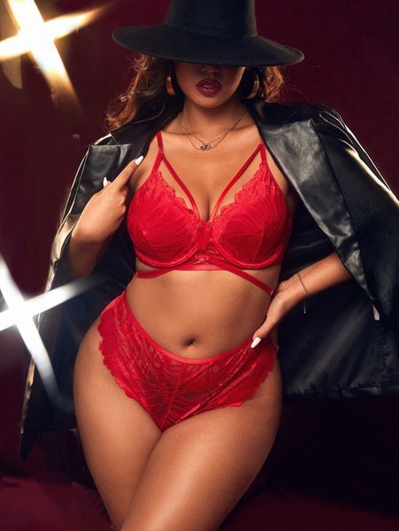 

plus floral lace ring linked underwire lingerie set x5dl#, Black;white