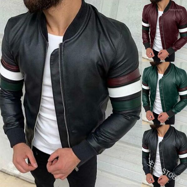 

solid color stitching zipper long sleeve casual leather jacket men leather jackets men clothes 2020 coat motorcycle jacket1, Black