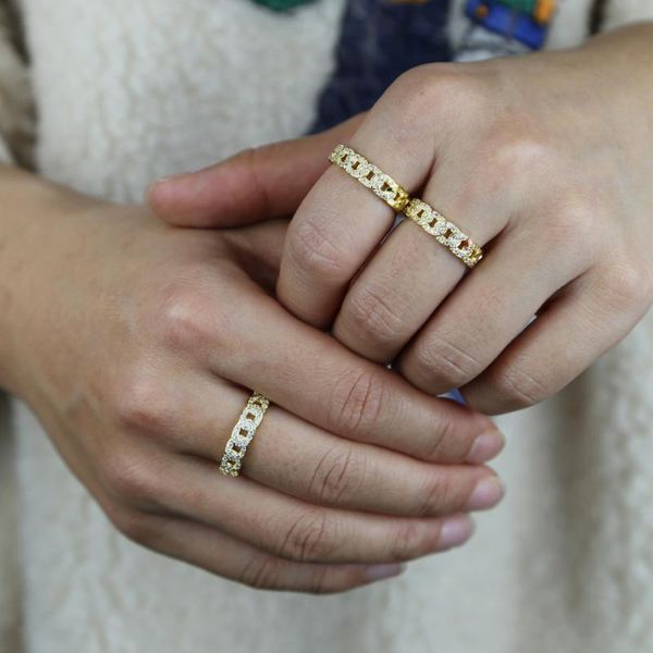 

elegant gold color minimal delicate open rings jewelry micro pave cz cuban link unique hip hop adjustable chain rings for women, Slivery;golden