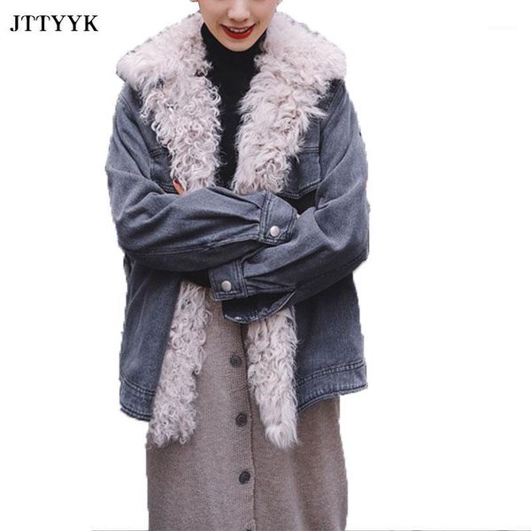 

2021 winter new loose lapel lamb wool coat women short cotton coat cowboy stitching plush casual jacket women thick warm jackets1, Black