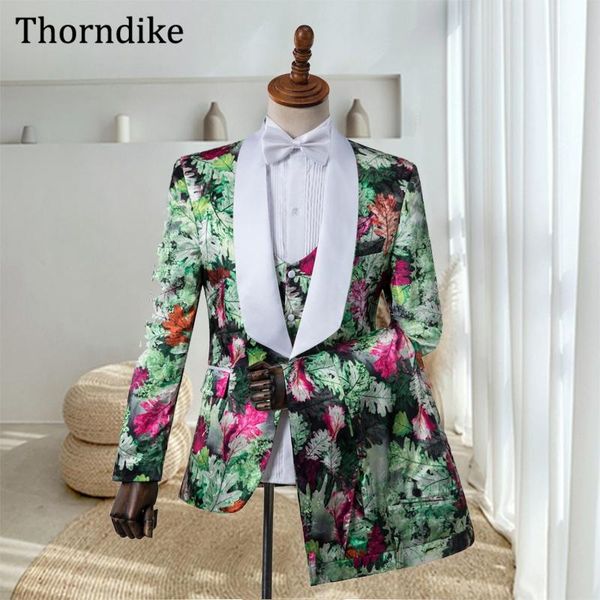 

gwenhwyfar men slim fitted suits,custom groom groomsman tuxedos,custom made shawl lapel floral print male party blazer pants set, White;black