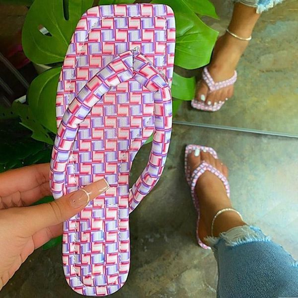 

women summer clip toe slippers ladies pu leather casual beach flats shoes female sewing comfort slipper woman checkered shoe, Black