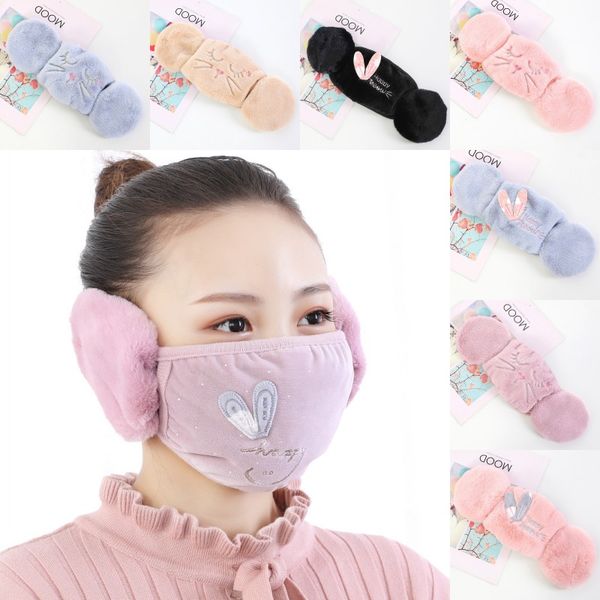 

доставка dhl 2 в 1 маска для лица earflap мультфильм рот обложка плюшевые уха защитные толстые теплые маски зимний рот-муфельные для взрослы