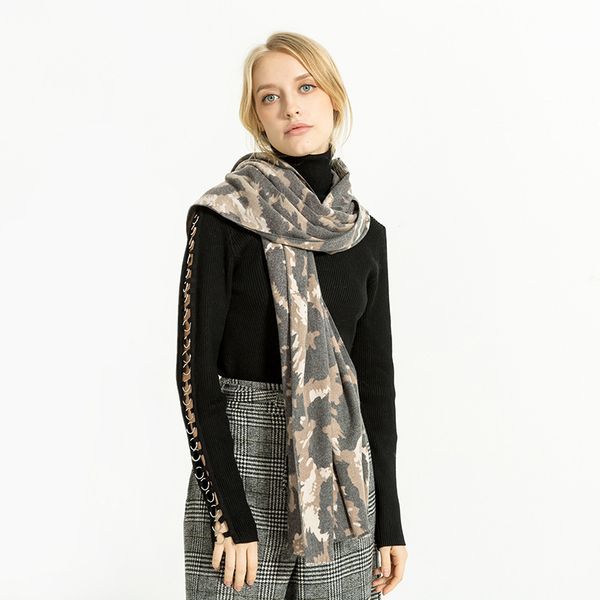 

street style autumn and winter new camouflage color contrast fashion imitation cashmere scarf lovers trend warm scarf, Blue;gray