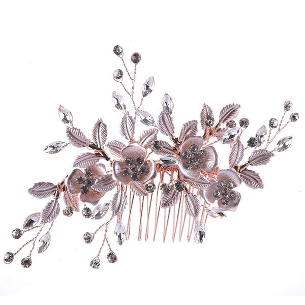 

silver color rose gold wedding hair accessories pearl rhinestone hair comb clip hairpin set handmade bridal jewelry for women, Golden;silver