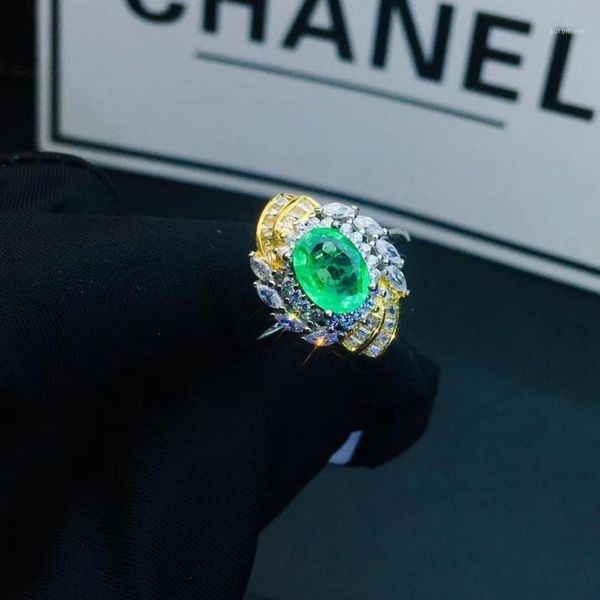 

925 silver inlaid natural emerald ring, the woman ring, birthday anniversary gift 6mmx8mm1, Golden;silver