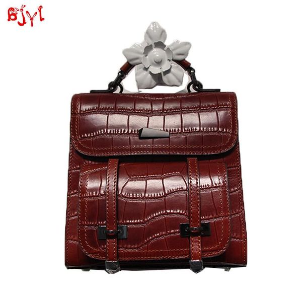 

luxury first layer cowhide women portable backpack crocodile embossed vintage leather female small backpacks pouch school bags