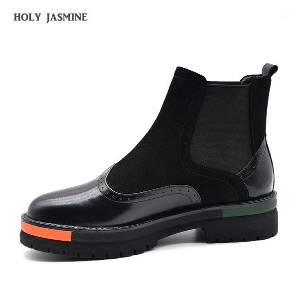 

boots handmade women 2021 vintage genuine leather flat black ankle ladies autumn winter bullock platform1