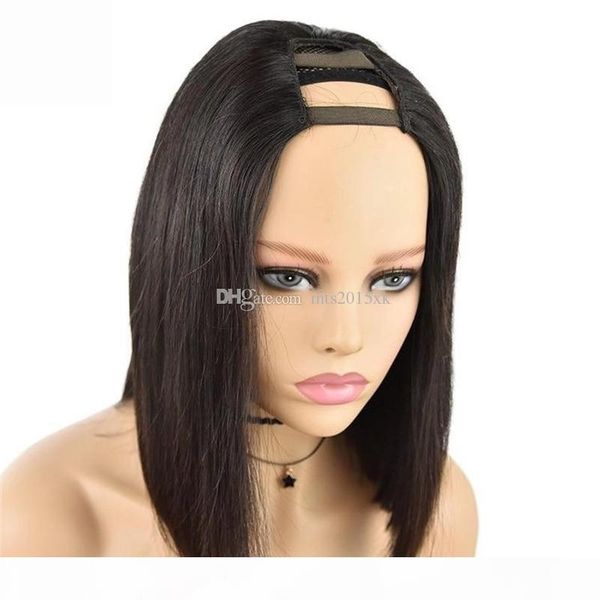 

short bob u part human hair wigs silky straight virgin hair u shaped unprocessed brazilian remy wig for black women, Black;brown