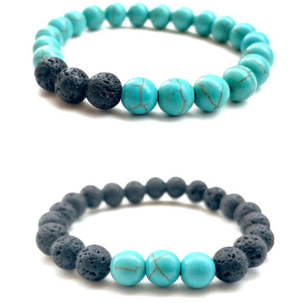 

beaded, strands natural black lava stone bead turquoises bracelet volcanic rocks bracelets stretch energy yoga gift prom jewelry