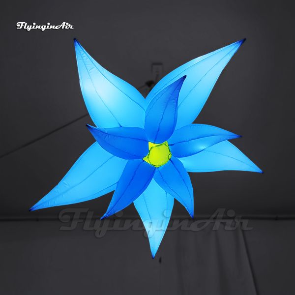 Flores de suspensão personalizada inflável Flor estrela-dada forma 2M / 3m modelo de balão azul soprar a flor com luz LED para a decoração do partido do clube