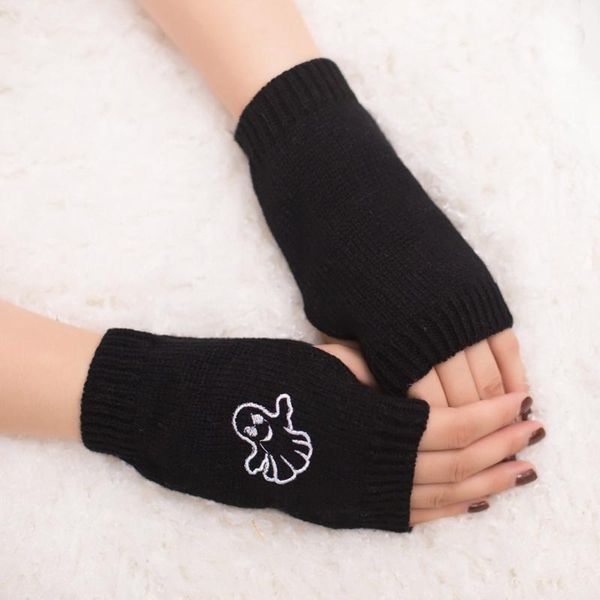 

five fingers gloves women girl knitted arm fingerless keep warm winter soft mitten outdoor heat full finger lined driving glove black, Blue;gray