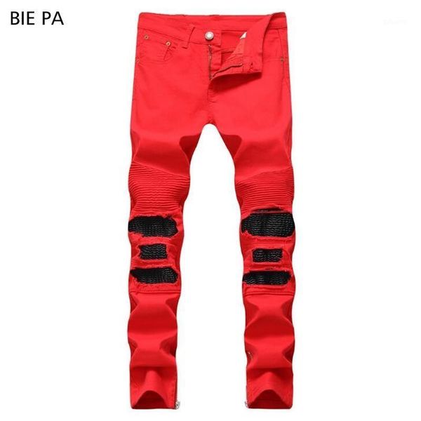 

new men jeans denim pants biker jeans ripped male casual black and red fashion men #66041, Blue