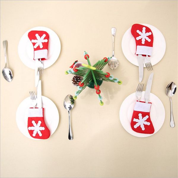 

v0ophome mini cutlery xmas stocking snowflake decoration socks knife fork tableware holder christmas gift bag rra3726