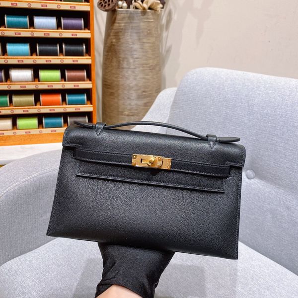 

designers mini handbag 22cm handmade quality swift leather wax stitching black etoupe color pls confirm to me if in stock before order