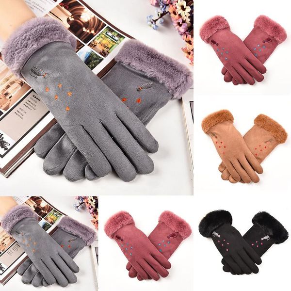 

women touch screen suede glove winter cute kitten pattern mittens warm suede warm gloves outdoor fashionable gloves#y30, Blue;gray
