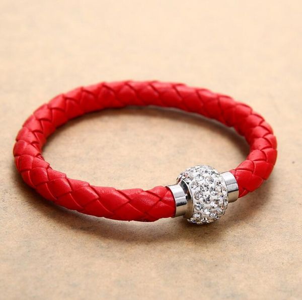 

leather new magnetic buckle snap wrap genuine rhinestone high fashion women designer bracelet jewelry multicolor fr, Silver