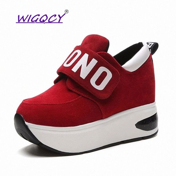 

new platform outdoor shoes hidden heel breathable thick sole slip on creepers wedge increase shoes black red casual women shoes #sk6j, Black;yellow