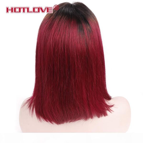 

short bob wigs ombre color 1b burgundy straight weave brazilian virgin unprocessed human hair grade 9a good quality lace front wigs, Black;brown