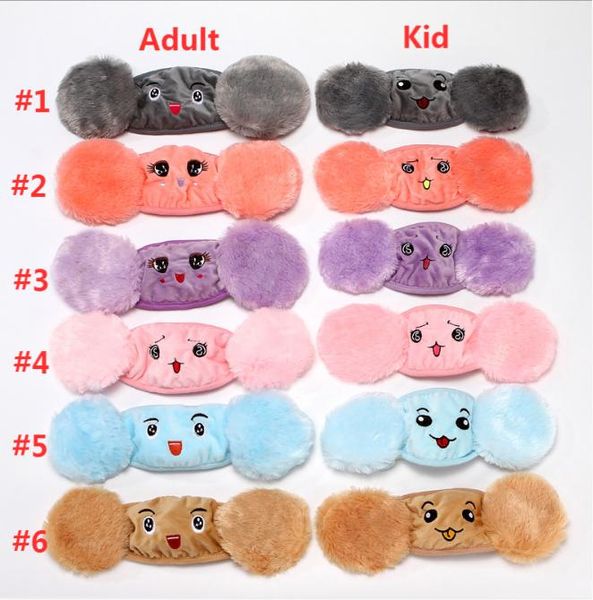 

2 in 1 child cartoon bear face mask cover plush ear protective thick warm kids mouth masks winter mouth-muffle earflap for kids and adults, Black