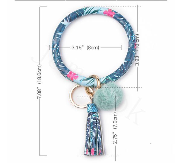 

leather 23 colors tassels bracelets with plush ball wrap key ring keychain wristband sunflower drip oil circle bangle ch, Silver