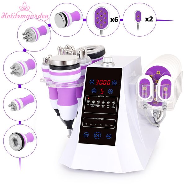 Freeshipping Ultrasonic Cavitação emagrecimento Máquina 6 em 1 Lipo Laser Body Vácuo Rádio Frequência RF Salão Spa Beleza Equipamento com 8 almofadas queimando gordura