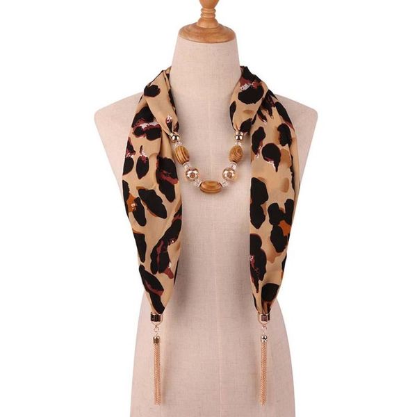 

2021 new trendy women snake leopard print beads tassel pendant necklace scarf chiffon shawl all-match charm pendant shawls, Blue;gray
