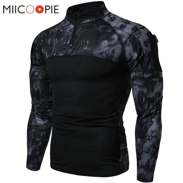 

long sleeve t shirt men 2020 spring outdoor camouflage streetwear male zipper camo tee shirt homme compression, White;black