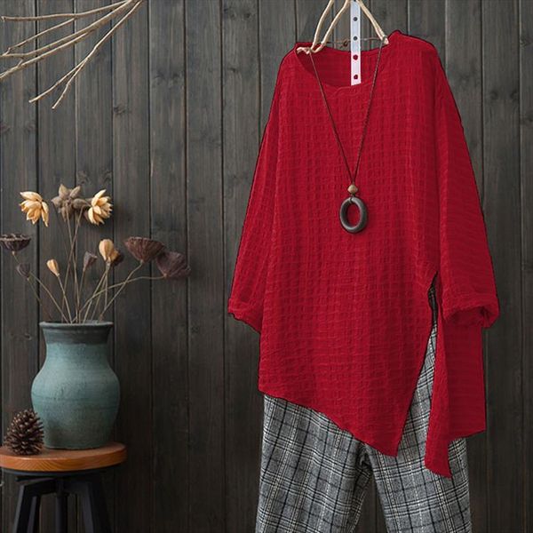 

blusas 2020 zanzea women summer o neck half sleeve solid blouse loose casual split hem party baggy fashion shirt plus size, White