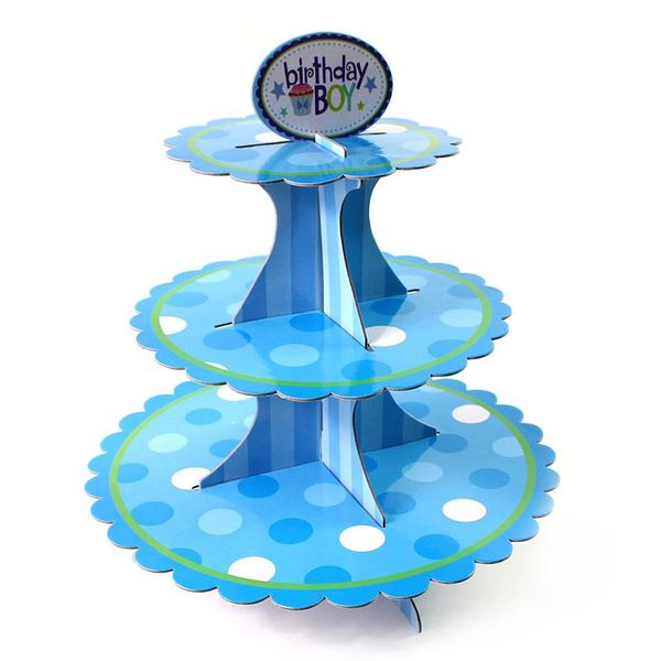 

other festive & party supplies 1set/lot baby shower kids 3 layers happy birthday blue polka dots cake holder cardboard diy cupcake stand