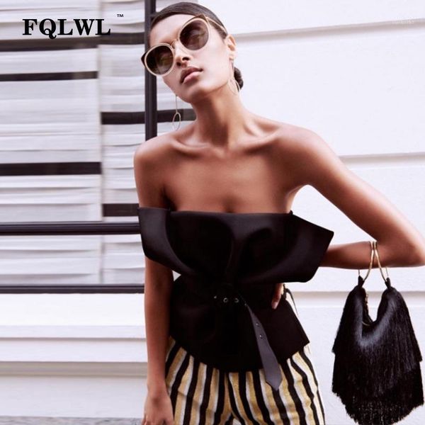 

fqlwl off shoulder crop femme strapless backless slim black white tank elegant party bustier women summer 20181