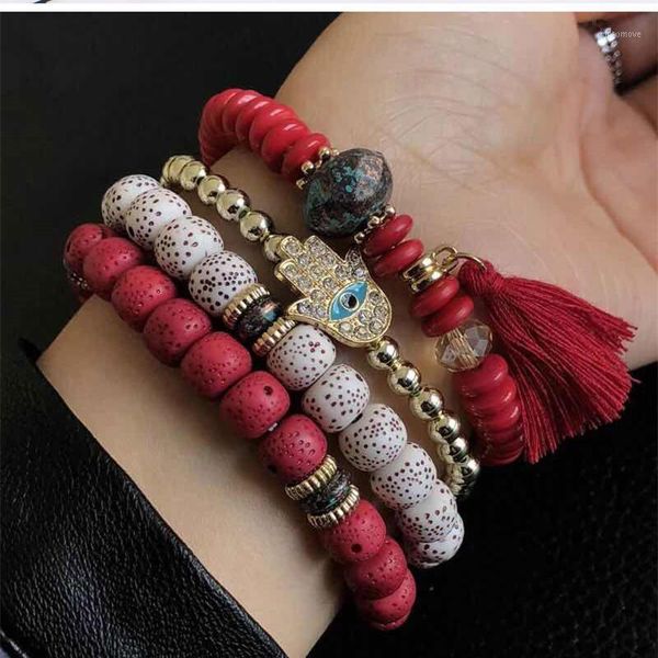 

charm bracelets kymyad bohemian beads bracelet handmade beaded & bangles for women bijoux tassel femme sets1, Golden;silver