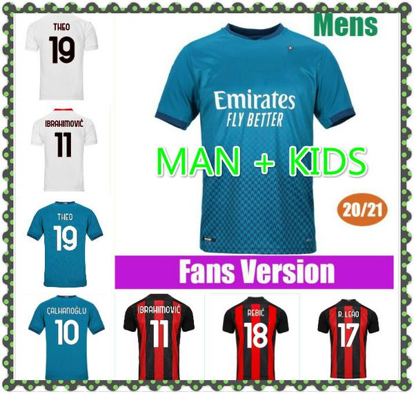 

20 21 ac soccer jersey 2020 2021 ibrahimovic piatek football shirt long sleeve paqueta bennacer men kids rebic camisa de futebol, Black;yellow