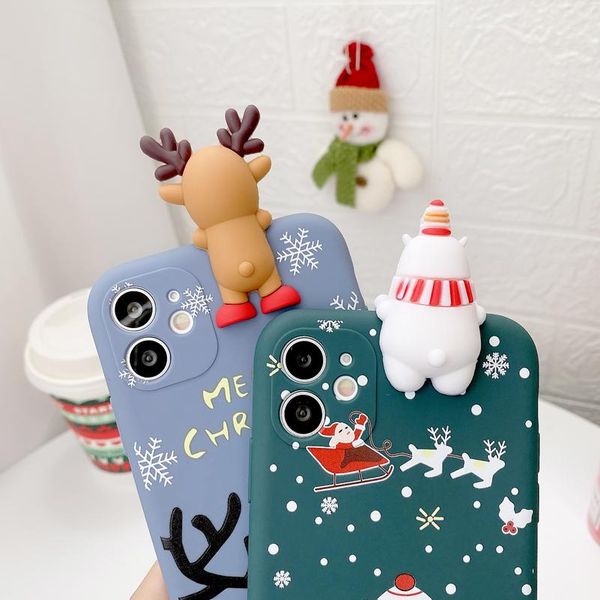 

cute 3d doll cartoon christmas santa reindeer tree phone case for iphone 12 11 pro xs max x xr wmtspw