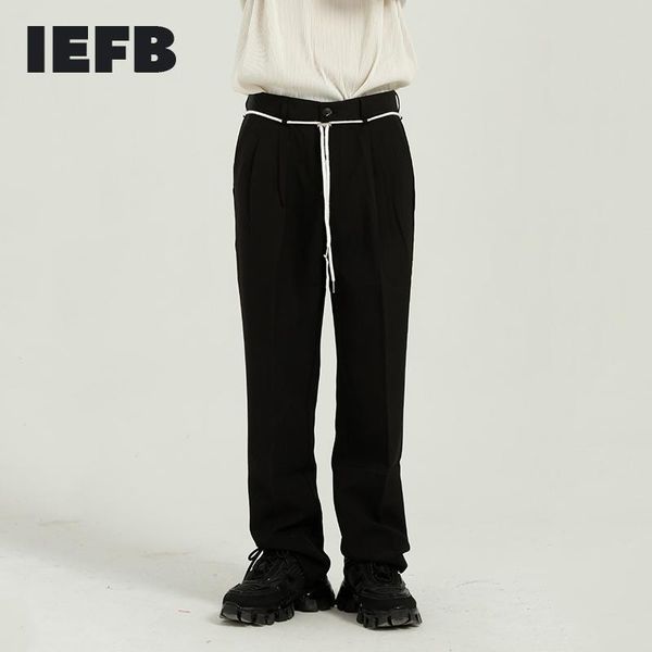 

iefb men's wear thick casual pants 2020 autumn and winter new korean fashion slim vertical tide trousers with drawstring 9y5089, White;black